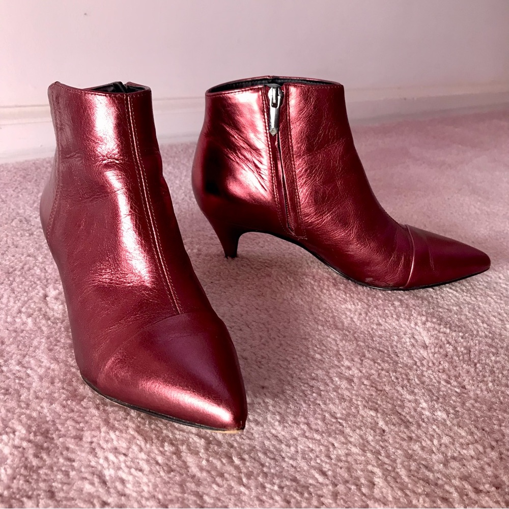 SAM EDELMAN KINZEY Leather Metallic Burgundy Booties